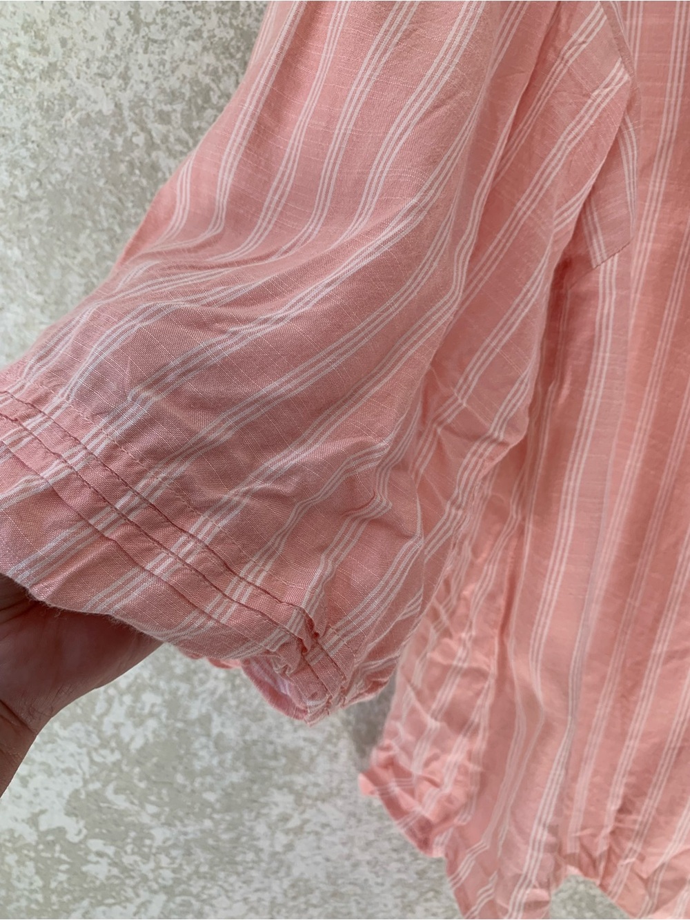 Jessica Simpson Pink & White Striped Tunic Blouse Puffed Sleeves Large Cottage - Picture 4 of 9